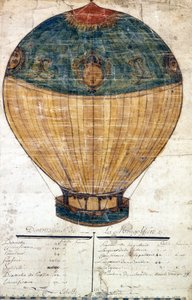 モンゴルフィエ兄弟の熱気球。原画。1782 作： French School