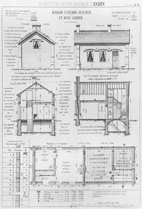 アンジンの労働者のための家、Les habitations ouvrieres en tous pays、1878年の状況からのプレート9、パリのEmile MullerとEmile CacheuxによるAvenir、1879年公開 作： French School