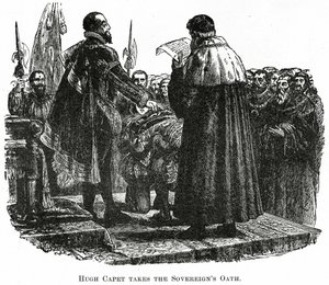 ヒュー・カペットが宣誓を執筆、1882年頃（木の彫刻） 作： French School