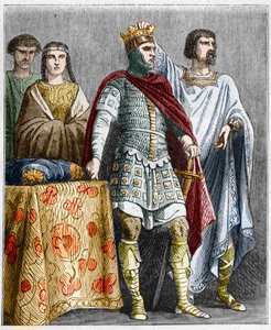 ユーグ大帝（897～956年）がブルゴーニュ公ラウルまたはロドルフ（890頃～936年）に王位を授け、ブルゴーニュ公とフランス王を兼ねる。ポール・ルージュール著「フランス百年史」（1891年）に掲載された版画