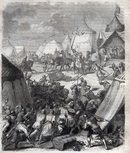 百年戦争：ポワチエの戦い（1356年）。モーリス・ラシャトレ著「ローマ教皇の歴史（...）世紀を超えた王妃と皇帝の犯罪」に掲載されている図版 作： French School