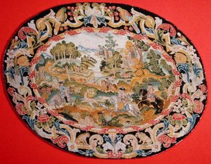 狩猟の場面、1710-35年頃（キャンバスに刺繍） 作： French School