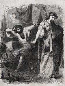 お願いです、ルクレツィア、すぐに私を捨てないでください。アンドレア・デル・サルト（1486-1530）と呼ばれる画家アンドレア・ダグノーロは、ペストの病気にかかり、妻のルクレツィア・デル・フェデに自分を捨てないでくれと懇願した。ヘンリー・ドの「Histoire Des Cocuses Celebres」に掲載されている1871年のエングレーヴィング。 作： French School