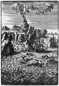 アイスランドとクジラ釣り、Allain Manesson Mallet（1630-1706）によるDescription de lUniversのイラスト、パリ発行、1683年 作： French School