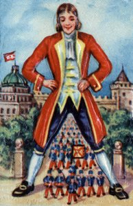ジョナサン・スウィフトが書いた「ガリバーの旅」のイラスト、1900年頃（クロモ） 作： French School
