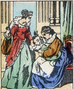 フランスの作家、シャルル・ペロー（1628-1703）の物語 "Riquet a la houppe "の挿絵。エピナルのイメージング・ペランの木版画。19世紀後半の作品。 作： French School