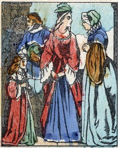 フランスの作家、シャルル・ペロー（1628-1703）の物語 "Riquet a la houppe "の挿絵。エピナルのイメージング・ペランの木版画。19世紀後半の作品。 作： French School