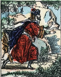 千夜一夜物語」のイラスト。アリババ（アリババ）。Imaging Pellerin - Epinal, sd. の木版画。19世紀後半 作： French School