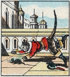 シャルル・ペローの物語「猫のボテ」の挿絵。イメージング・ペランの木版画（エピナル、19世紀後半19世紀後半 作： French School