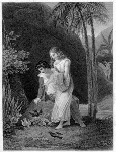 ポールとヴァージニア」の挿絵。フランスの作家（1737-1814）、アンリ・ベルナルダン・ド・サンピエール（サンピエールまたはサンピエール）のロマン。 作： French School