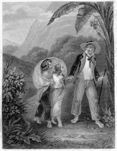 ポールとヴァージニア」の挿絵。フランスの作家（1737-1814）、アンリ・ベルナルダン・ド・サンピエール（サンピエールまたはサンピエール）のロマン。