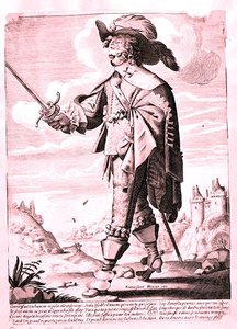 ルイ13世時代（1601-43年）の兵士のイラスト（エングレービング）（モノクロ写真） 作： French School