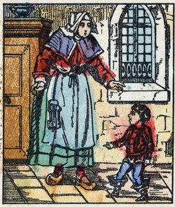 シャルル・ペローの「Le petit poucet」物語のイラスト。エピナルのイメージング・ペランの木版画。19世紀後半 作： French School