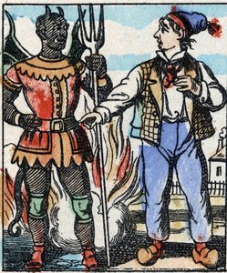 物語「悪魔のフォーク」のイラスト イメージング・ペラン-エピナルの木版画（19世紀後半19世紀後半 作： French School