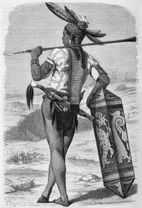 1870年から1871年にかけて出版された「Le Tour du monde」に掲載されたボルネオ島のダヤック族（先住民）を描いたイラスト。エングレーヴィングです。 作： French School