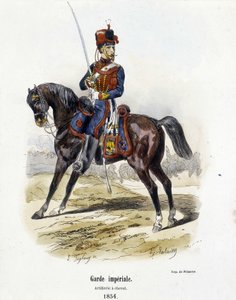 帝国軍。1854年の馬上の砲兵-A.バルビエ著「軍隊の歴史」より 作： French School