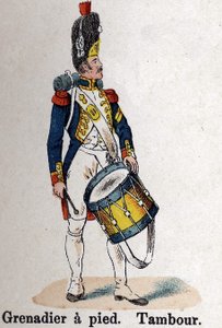 帝国軍ナポレオン1世：徒歩の擲弾兵 - 太鼓。Lienhart and Humbert著『Les Uniforms de l
