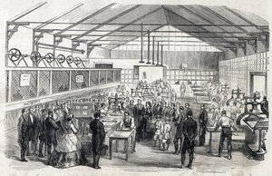 ウジェニーと皇太子のフランス銀行訪問、1866年6月23日 - 銀行券の印刷 - Le MONDE Illustrous DU 07-07-1866に掲載された刻印