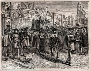 1318年、パリの前夜祭は、サン＝マグロワールの聖遺物を移送するためにパリの聖職者たちを召集した - 行列はサン＝ドニ通りのサン＝マグロワール教会を出発し、ウルス通りを通ってサン＝ニコラ＝デ＝シャの墓地に向かった。 作： French School
