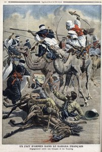 イギリスのサハラ砂漠で、フランス軍のサンドトゥーアレグとの戦い（新聞「Le Petit Journal」3月17日付のイラスト 作： French School