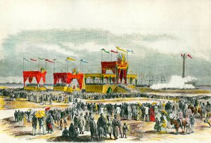1869年、エジプトのスエズ運河開通式。ポートサイドで「テ・デウム」を歌う。紅海と地中海を結ぶために作られた運河である。 作： French School