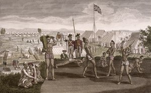 1810年頃のイギリス居住者のキャンプを眺めて運動するインドの戦士 作： French School