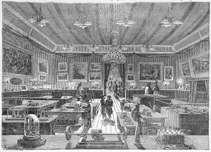 1881年の電気博覧会の際のパリ産業見本市の内部（1885年頃の出版物）（エングレーヴィング 作： French School