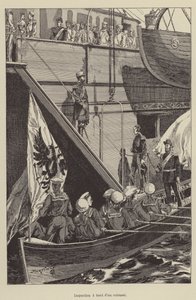 戦艦の船上での検査(エングレービング) 作： French School