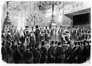1867年にパリのノートルダムドナザレ通りのシナゴーグにフランスのラビ主任としてラザールイシドールを設置 作： French School
