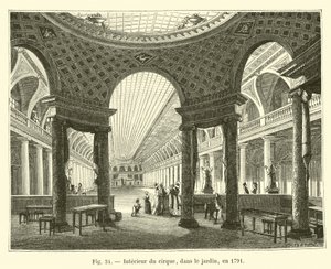 1791年に庭でサーカスのインテリア 作： French School