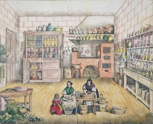19世紀後半のフランスのカントリーキッチンのインテリア 作： French School