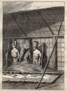 タヒチの王族の墓であるモライ・ドートイ（O-Too）の内部 - 図版は "The Great Mariners of the 18th century "より引用 作： French School