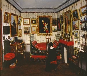 女性の絵が描かれた部屋のインテリア、1850 作： French School