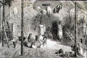 1860年代のインディアンハットの内部（エングレービング） 作： French School