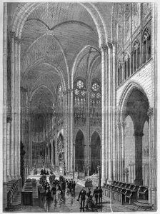 Eugene Viollet-le-Duc (Viollet le Duc) (1814-1879)の計画に基づいて修復されたバシリカ・サン・ドニ（サン・ドニ）の内部。"The Illustrous Universe "のエングレービング 作： French School