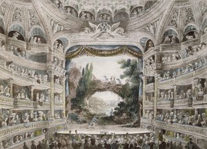 オリジナルの水彩画の後、1791年にコメディフランセーズ劇場の内部