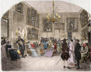 緑の部屋の内観（パリのコメディ・フランセーズ） - Vue interieure du foyer des artistes - Comedie Francaise - Edmond Texier 1852年の "Tableau-de-Paris "のエングレーヴィング。 作： French School