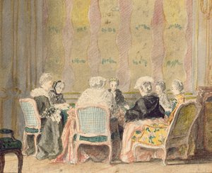 レディーストランプのあるインテリア、1770年（紙にトイレ）