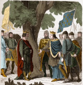 1188年、フィリップ・オーギュスト王とイングランド王ヘンリー2世2プランタジネット（1133-1189）との間で行われたノルマンディー地方北部のジゼルの面接。 作： French School