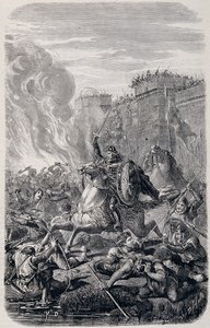 西ゴート族の王アラリック1世によるローマ侵攻と略奪 410年 - ラシャトレT.1「ローマ教皇、王、女王、皇帝の歴史」にて 作： French School