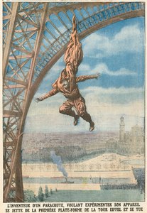 パラシュートの発明者がエッフェル塔からジャンプ 作： French School