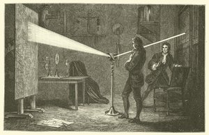 アイザック・ニュートンが光を分解する様子（彫刻 作： French School