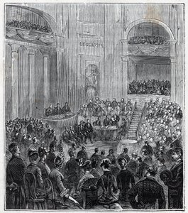 ジャック・バビネ（1794 - 1872）：1840年の5つのアカデミーの厳粛な会合でのフランスの物理学者・天文学者 - アレクシス・クレールの「すべての人に行き渡る科学 - 物理学と化学」に掲載された版画 - 19世紀末。19世紀末 個人蔵 作： French School