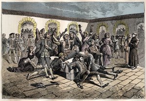 18世紀のジャンセニストのconvulsionary（またはサン・メダール）（convulsionsの作品）。"病人や虚弱者は、サン・メダールの墓地（助祭フランソワ・パリの墓がある）に行って、奇跡的にゲラされる"（Convulsionnaire practices - Con 作： French School