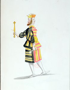1653年2月23日、ルイ14世によって踊られたJean-Baptise Lully（1632-87）によるバレエデラニュイのヤヌスの衣装（紙のトイレ） 作： French School