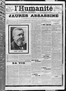 1914年8月1日、LHumaniteから暗殺されたJaures（photolitho） 作： French School