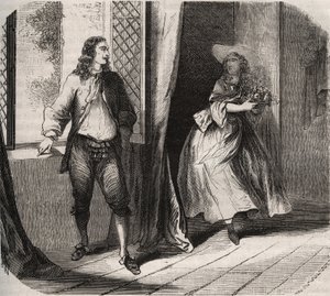 ジャン・バティスト（Jean-Baptiste）・ポケリン（Jean-Baptiste Poquelin, dit Moliere）（1622-1673）は、喜劇役者のマドモアゼル・ドゥ・ブリー（Catherine Leclerc du Rose）にプロポーズした。 作： French School