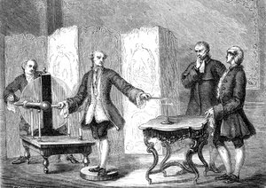 ジャン・ジャラベール（1712-1768）、スイスの物理学者、鋭利な物体に電気を通すことを発見（フランクリンによる「ポワントの力」）。 作： French School