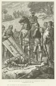 1364年のオーレーの戦いの後にブロワのシャルルの遺体を発見したジャンドゥモンフォール