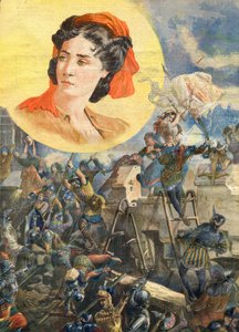 Jeanne Laisne (1456-) , Jeanne Fourquetとして知られ、Jeanne Hachetteの愛称で呼ばれたHeroine francaise - Jeanne Hachette at Siege of Beauvais 1472 - Le petit Journal, 8 January 1894のためのイラスト。 作： French School